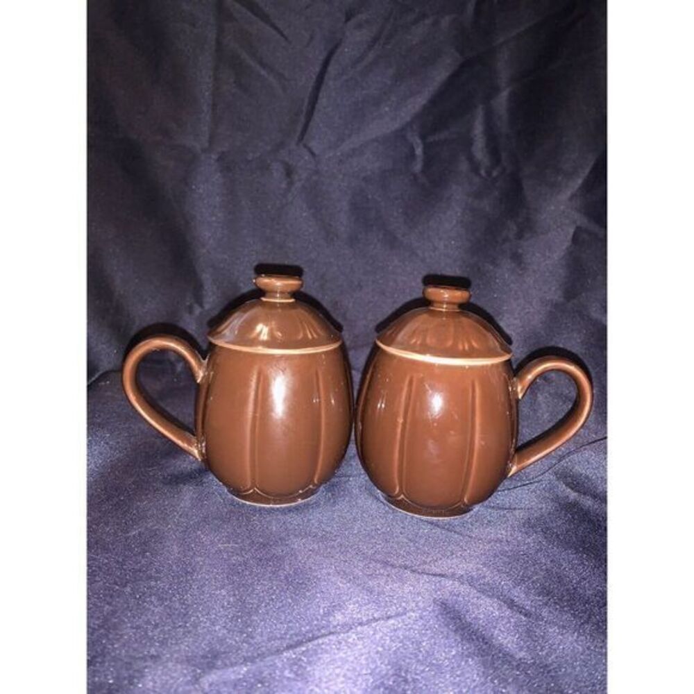 Set Of 2 Teavana Collector's Fine Porcelain Brown Coffee‎ Mug Tea Cup With Lid